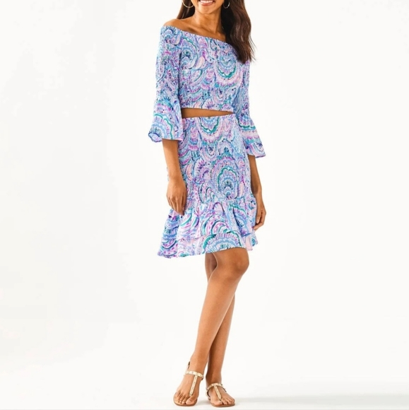 NWOT LILLY PULITZER Soren ruffle 2piece skirt set in Happy As A Clam - Picture 3 of 11